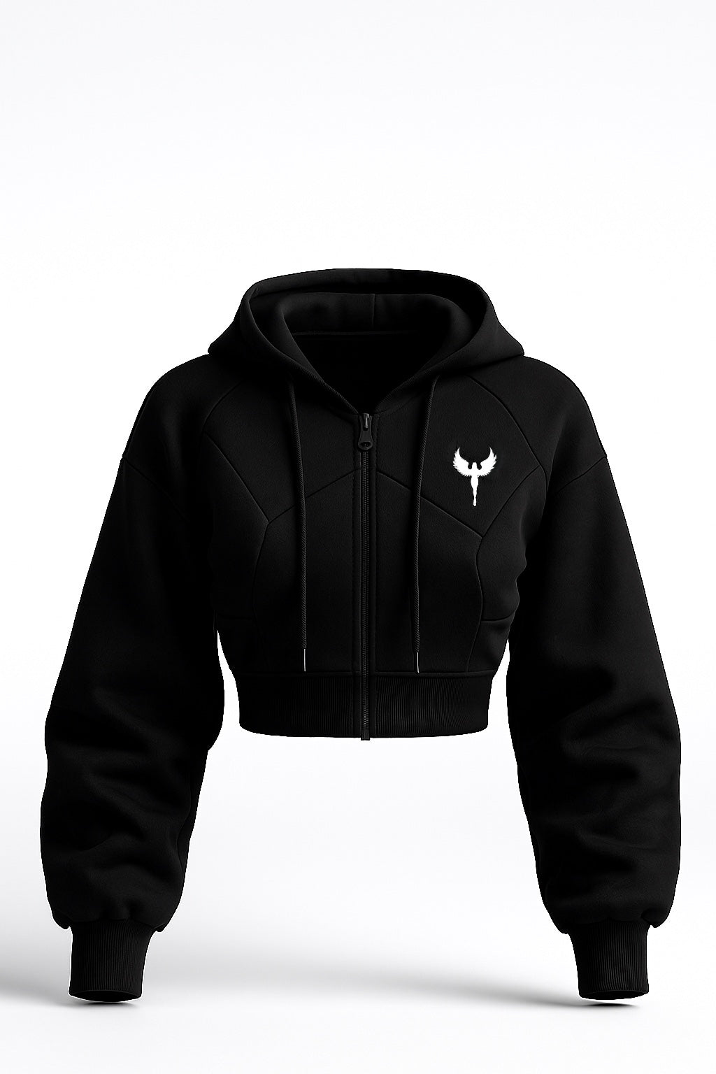 Veste à capuche (hoodie) crop top en polyester avec nom et logo DAITENSHI brodés.