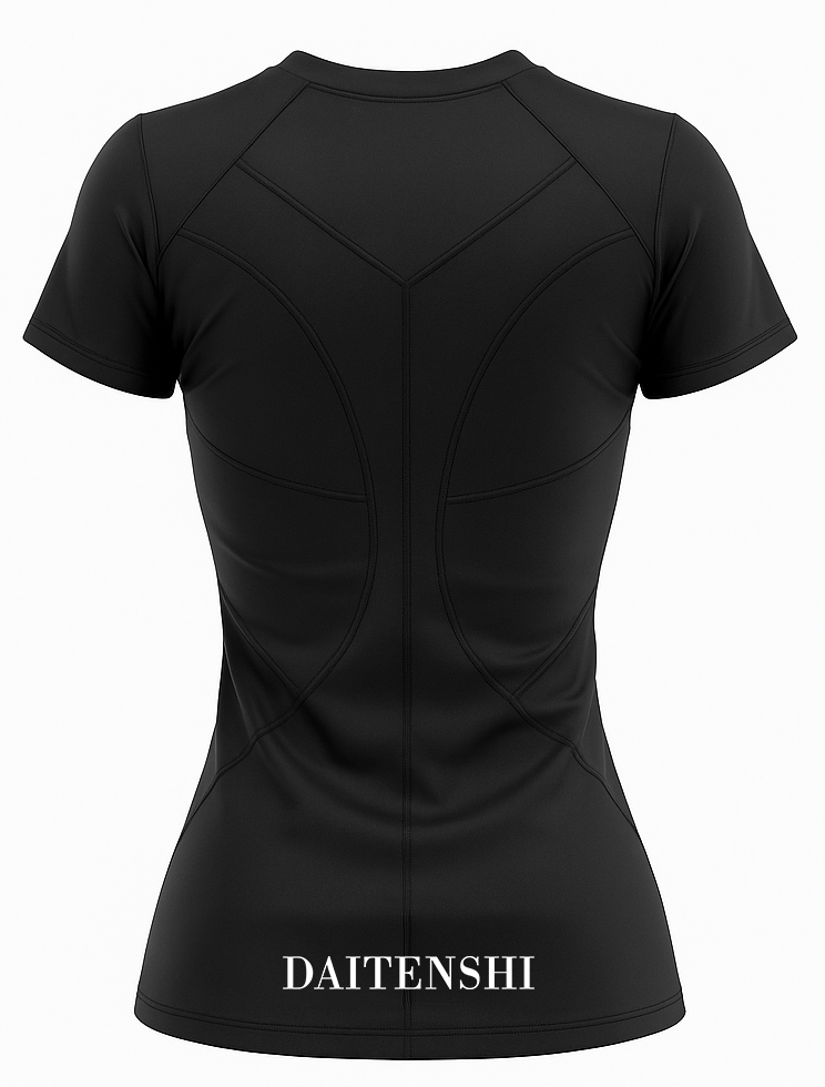 Top noir avec design style super héros en spandex et elsathane.