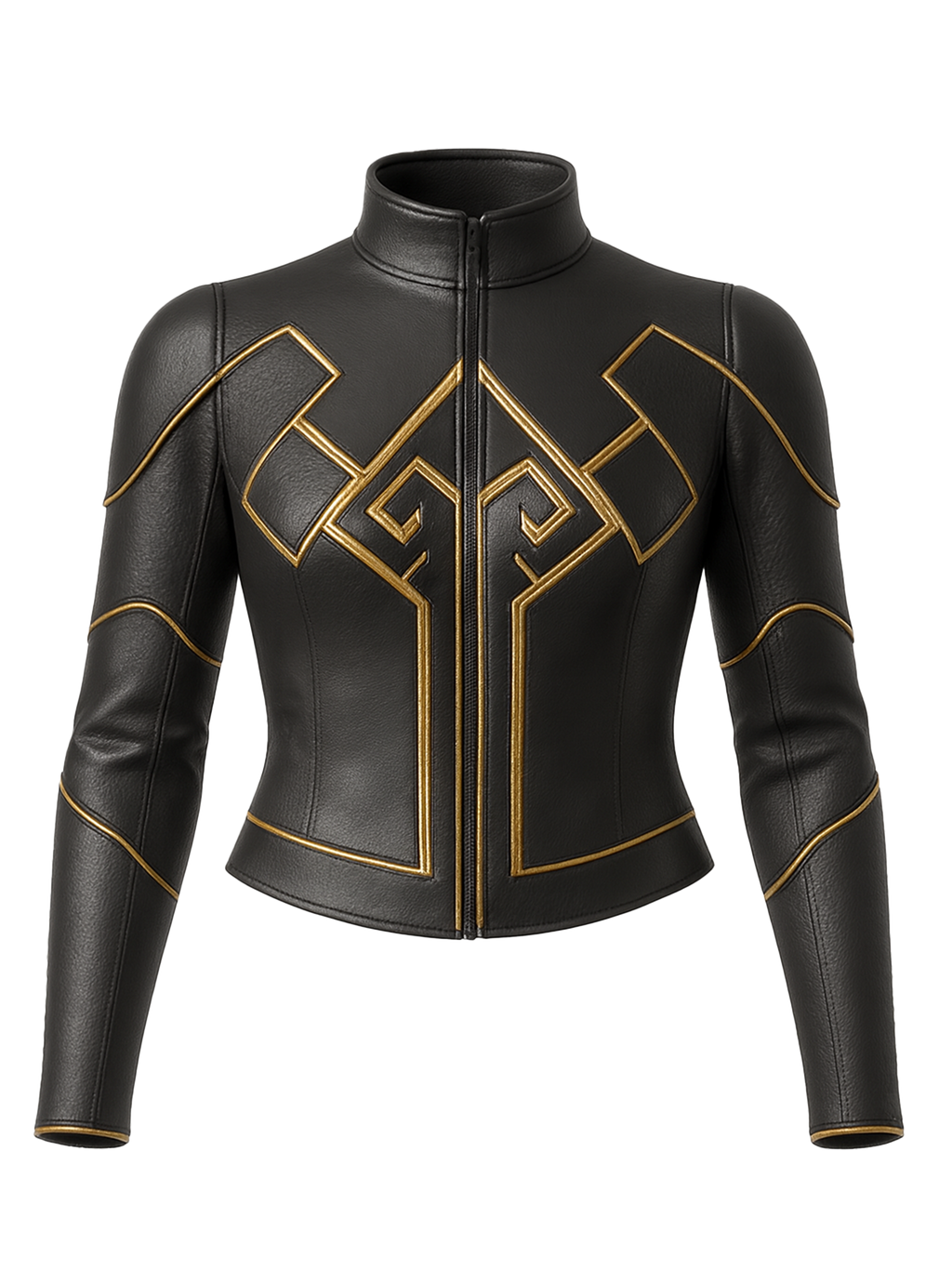 Veste Raijin DAITENSHI en cuir noir avec biais doré. Certifiée CE.